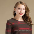 Mongólia China Fornecedor Colar redondo Cor do café Feminino Cashmere Striped Sweater